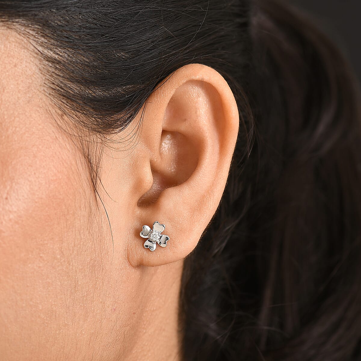 Luxuriant Lab Grown Diamond G-H SI 0.10 ctw Earrings in Rhodium Over Sterling Silver (Del. in 12-15 Days) image number 2