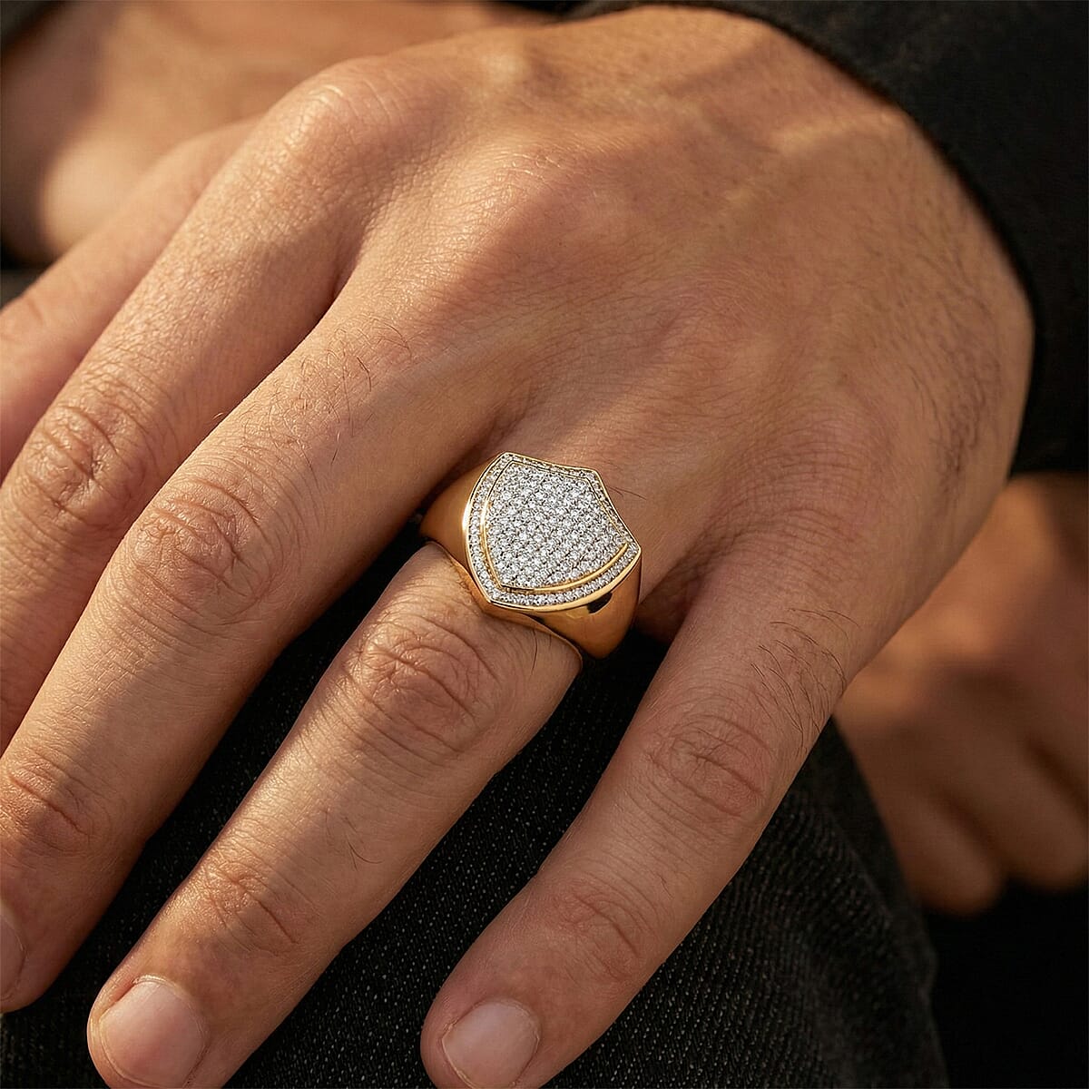 D'Joy Moissanite 1.10 ctw Shield of Brilliance Men's Ring in 18K Vermeil Yellow Gold Over Sterling Silver (Size 10.0) image number 2