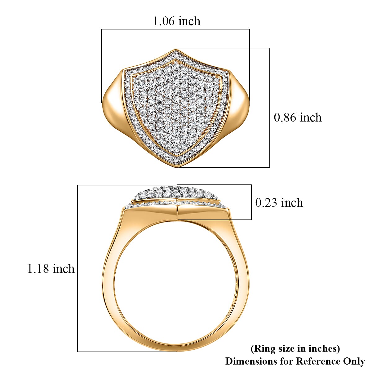 D'Joy Moissanite 1.10 ctw Shield of Brilliance Men's Ring in 18K Vermeil Yellow Gold Over Sterling Silver (Size 10.0) image number 5