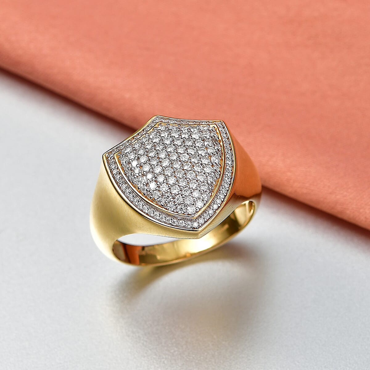 D'Joy Moissanite 1.10 ctw Shield of Brilliance Men's Ring in 18K Vermeil Yellow Gold Over Sterling Silver (Size 11.0) image number 1