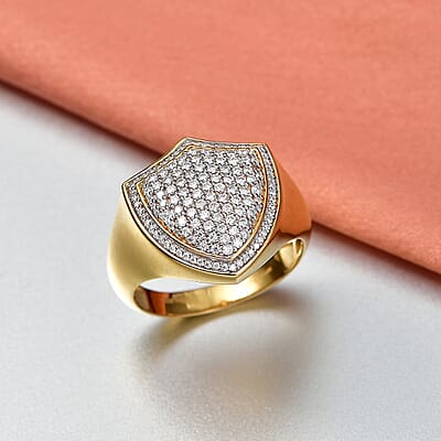 D'Joy Moissanite 1.10 ctw Shield of Brilliance Men's Ring in 18K Vermeil Yellow Gold Over Sterling Silver (Size 14.0)