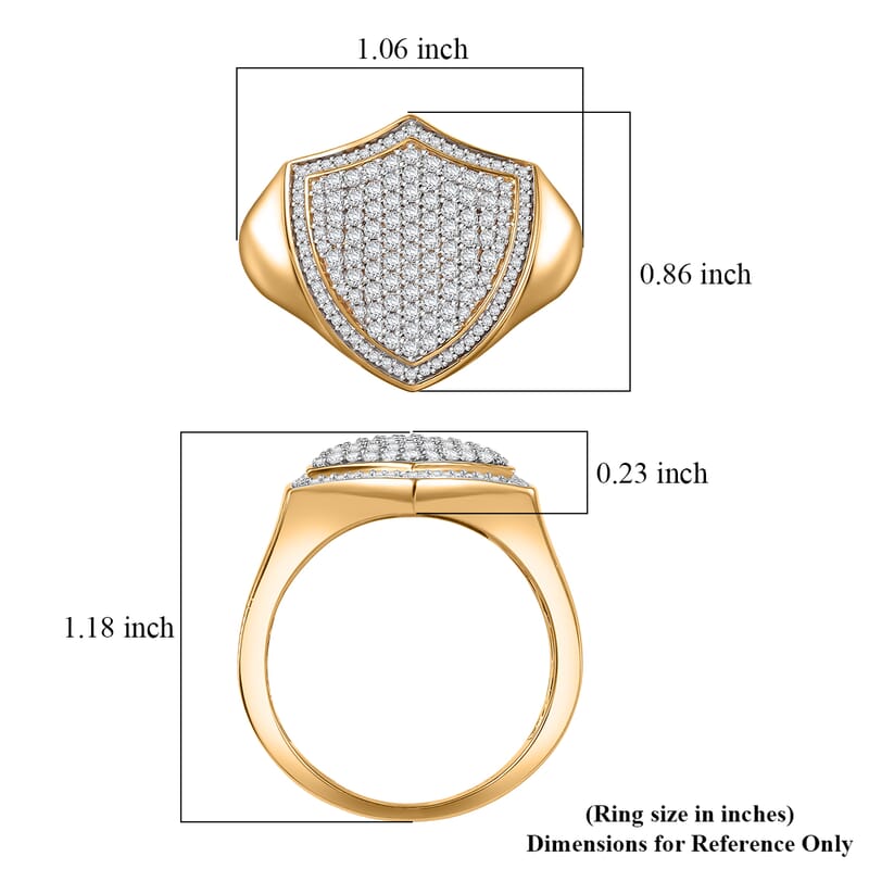 D'Joy Moissanite 1.10 ctw Shield of Brilliance Men's Ring in 18K Vermeil Yellow Gold Over Sterling Silver (Size 14.0)