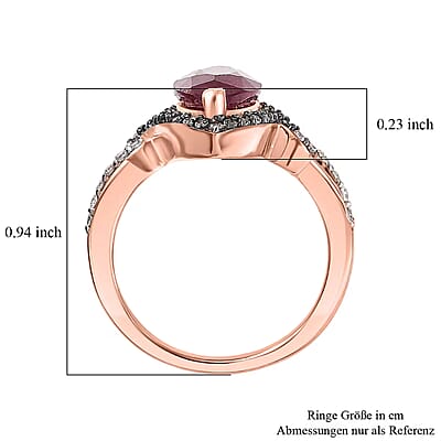 D'Joy Premium Niassa Ruby (FF), Champagne and White Zircon 4.50 ctw Flame Marquise Ring in 18K Vermeil Rose Gold Over Sterling Silver (Size 10.0)