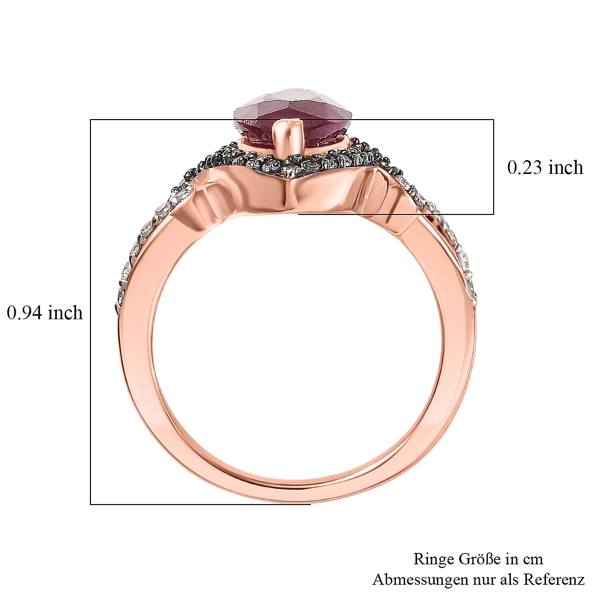 D'Joy Premium Niassa Ruby (FF), Champagne and White Zircon 4.50 ctw Flame Marquise Ring in 18K Vermeil Rose Gold Over Sterling Silver (Size 10.0) image number 5