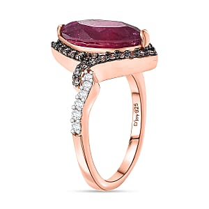 D'Joy Premium Niassa Ruby (FF), Champagne and White Zircon 4.50 ctw Flame Marquise Ring in 18K Vermeil Rose Gold Over Sterling Silver (Size 8.0)