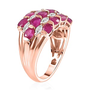D'Joy Premium Niassa Ruby (FF) and Moissanite 4.60 ctw Bloom Symphony Ring in 18K Vermeil Rose Gold Over Sterling Silver (Size 10.0)