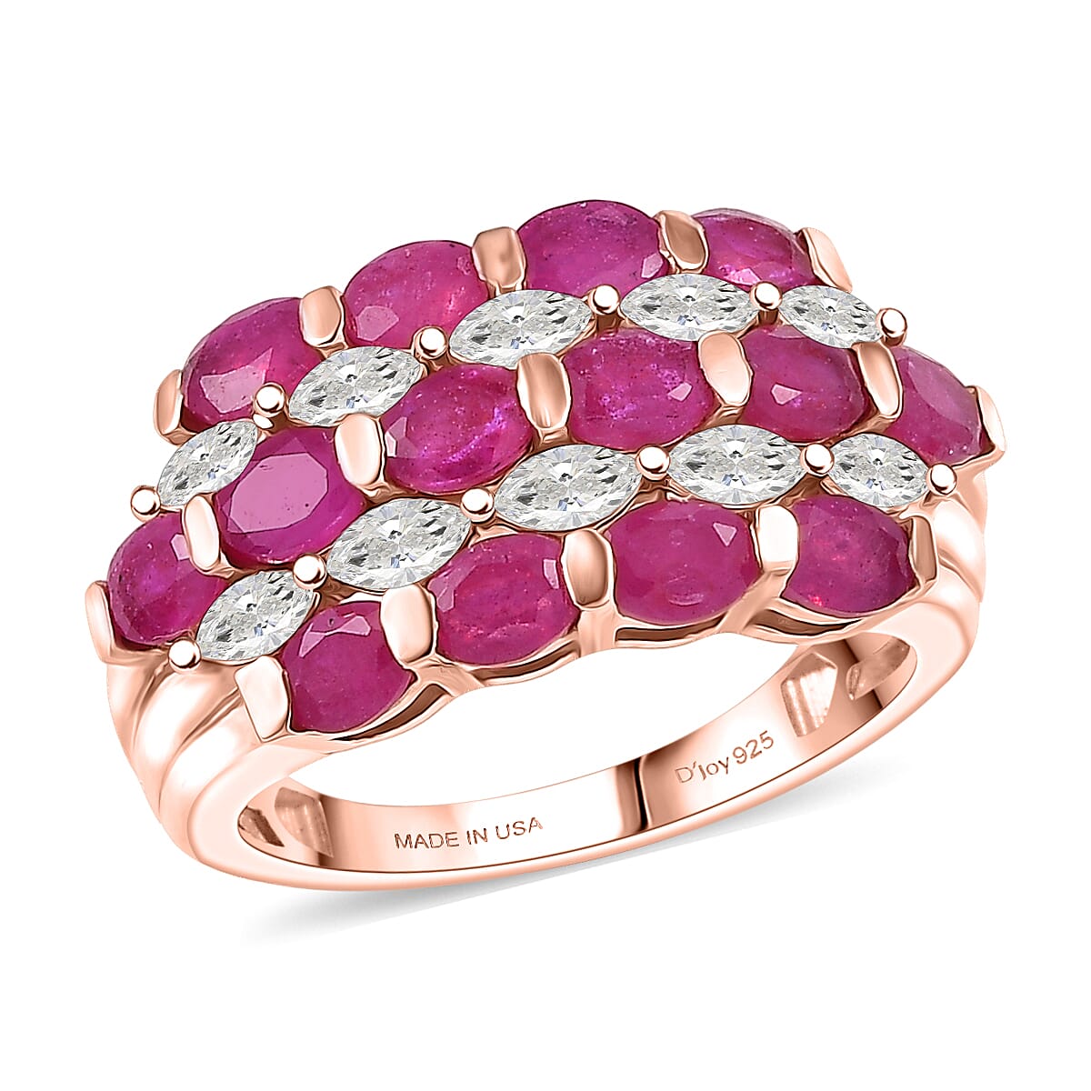 D'Joy Premium Niassa Ruby (FF), Moissanite Bloom Symphony Ring in 18K Vermeil RG Over Sterling Silver (Size 10.0) 4.60 ctw