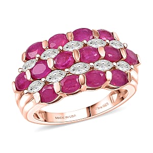 D'Joy Premium Niassa Ruby (FF) and Moissanite 4.60 ctw Bloom Symphony Ring in 18K Vermeil Rose Gold Over Sterling Silver (Size 8.0)