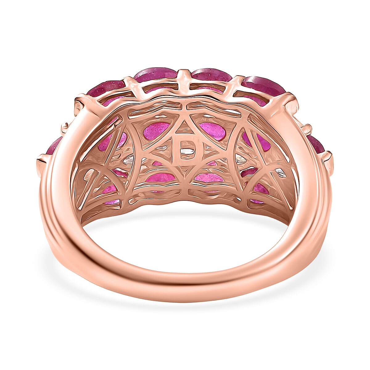 D'Joy Premium Niassa Ruby (FF) and Moissanite 4.60 ctw Bloom Symphony Ring in 18K Vermeil Rose Gold Over Sterling Silver (Size 8.0) image number 3