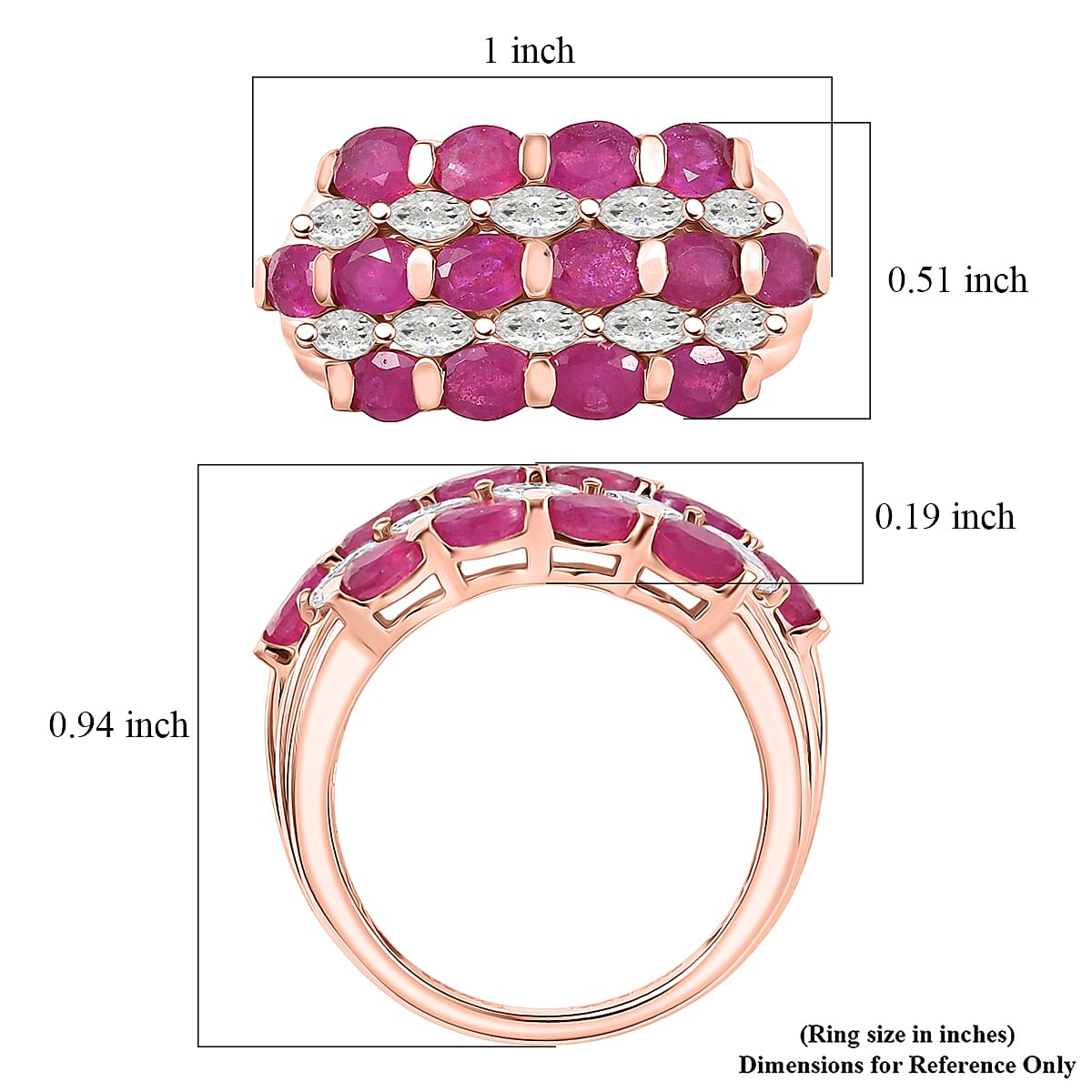 D'Joy Premium Niassa Ruby (FF) and Moissanite 4.60 ctw Bloom Symphony Ring in 18K Vermeil Rose Gold Over Sterling Silver (Size 8.0) image number 4