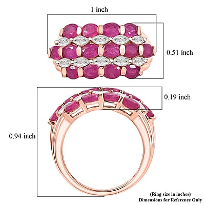 D'Joy Premium Niassa Ruby (FF) and Moissanite 4.60 ctw Bloom Symphony Ring in 18K Vermeil Rose Gold Over Sterling Silver (Size 9.0)