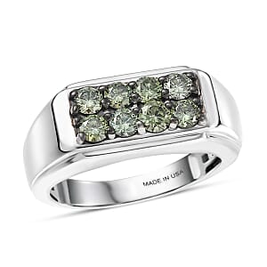 Luxuriant Lab Grown Green Diamond (IR) (SI) 1.20 ctw Regal Green Signet Men's Ring in Rhodium Over Sterling Silver (Size 10.0)