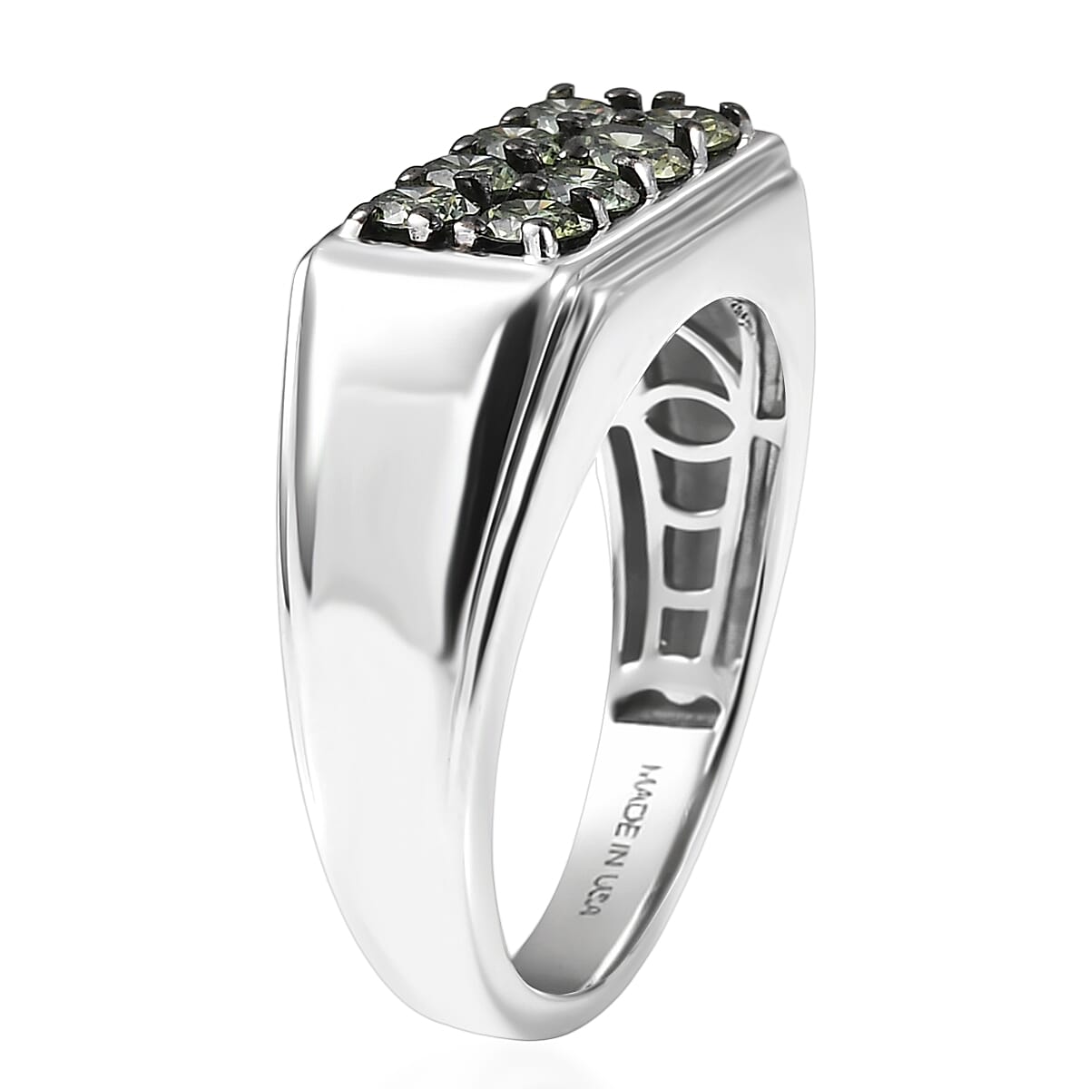 Luxuriant Lab Grown Green Diamond (IR) (SI) 1.20 ctw Regal Green Signet Men's Ring in Rhodium Over Sterling Silver (Size 10.0)