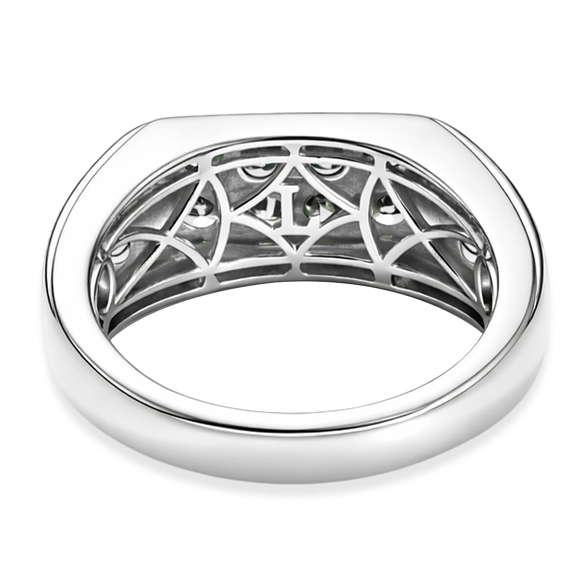 Luxuriant Lab Grown Green Diamond (IR) (SI) 1.20 ctw Regal Green Signet Men's Ring in Rhodium Over Sterling Silver (Size 10.0) image number 4