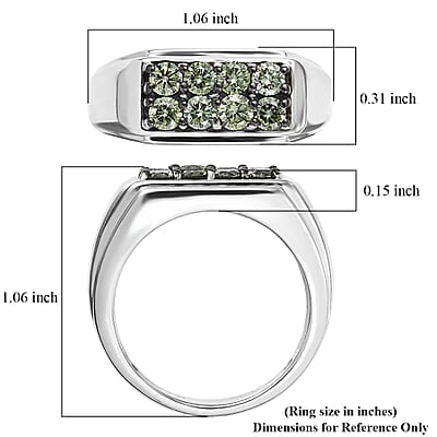 Luxuriant Lab Grown Green Diamond (IR) (SI) 1.20 ctw Regal Green Signet Men's Ring in Rhodium Over Sterling Silver (Size 10.0)