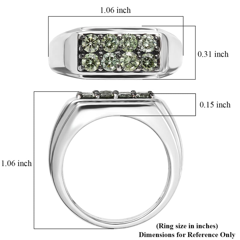 Luxuriant Lab Grown Green Diamond (IR) (SI) 1.20 ctw Regal Green Signet Men's Ring in Rhodium Over Sterling Silver (Size 10.0)