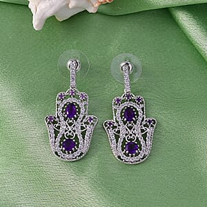 D'Joy Premium African Amethyst and White Zircon 4.10 ctw Earrings in Rhodium Over Sterling Silver