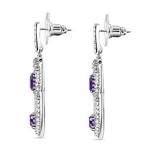 D'Joy Premium African Amethyst and White Zircon 4.10 ctw Earrings in Rhodium Over Sterling Silver