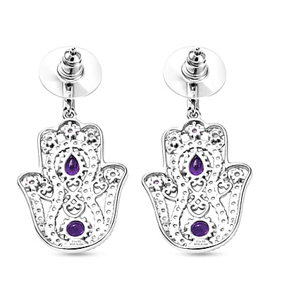 D'Joy Passport to Israel Premium African Amethyst and White Zircon 4.10 ctw Earrings in Rhodium Over Sterling Silver