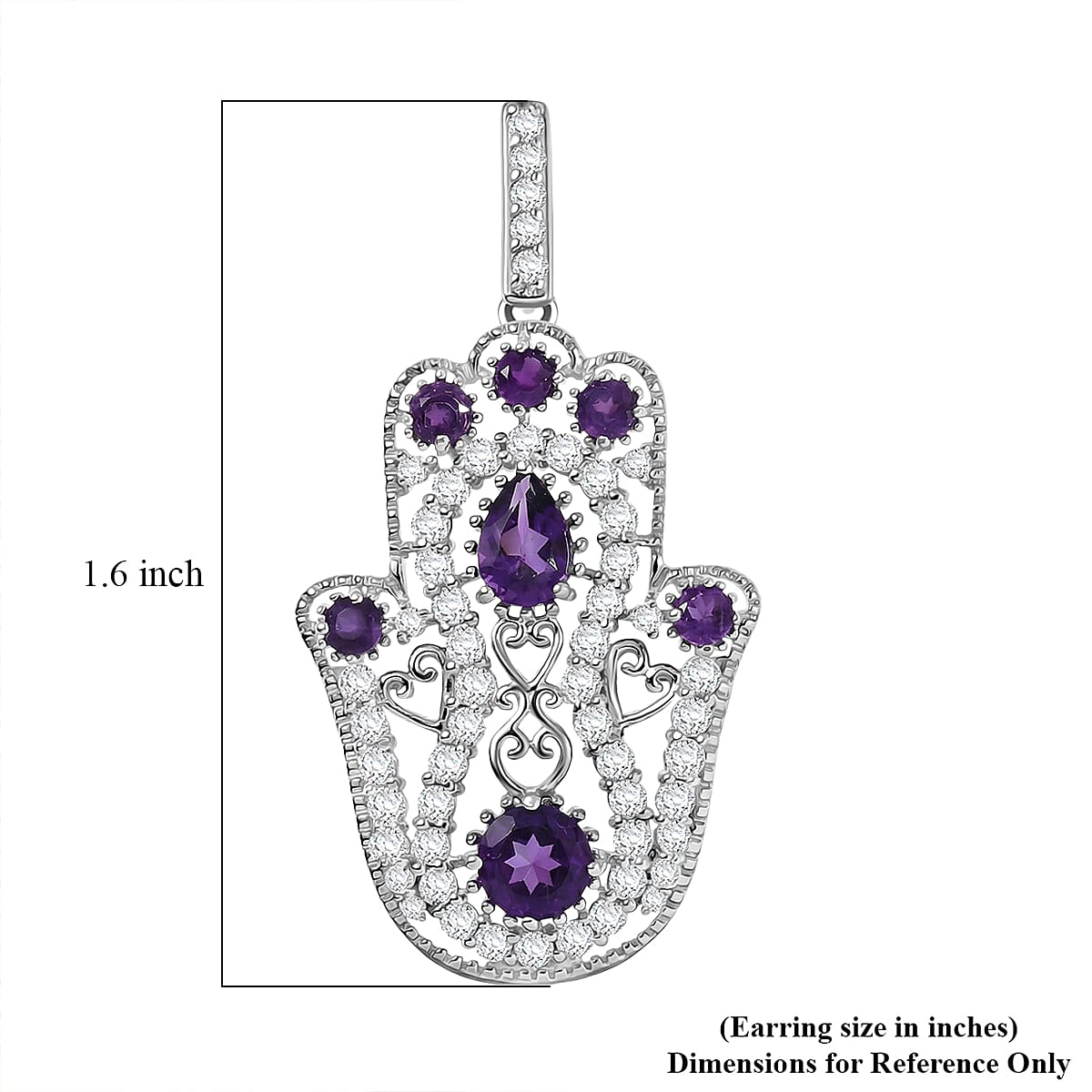 D'Joy Passport to Israel Premium African Amethyst and White Zircon 4.10 ctw Earrings in Rhodium Over Sterling Silver image number 5
