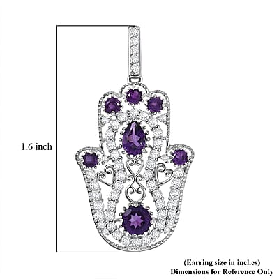 D'Joy Passport to Israel Premium African Amethyst and White Zircon 4.10 ctw Earrings in Rhodium Over Sterling Silver