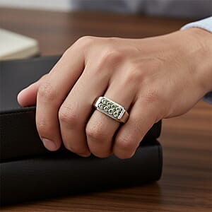 Luxuriant Lab Grown Green Diamond (IR) (SI) 1.20 ctw Regal Green Signet Men's Ring in Rhodium Over Sterling Silver (Size 11.0)