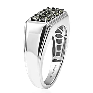 Luxuriant Lab Grown Green Diamond (IR) (SI) 1.20 ctw Regal Green Signet Men's Ring in Rhodium Over Sterling Silver (Size 11.0)