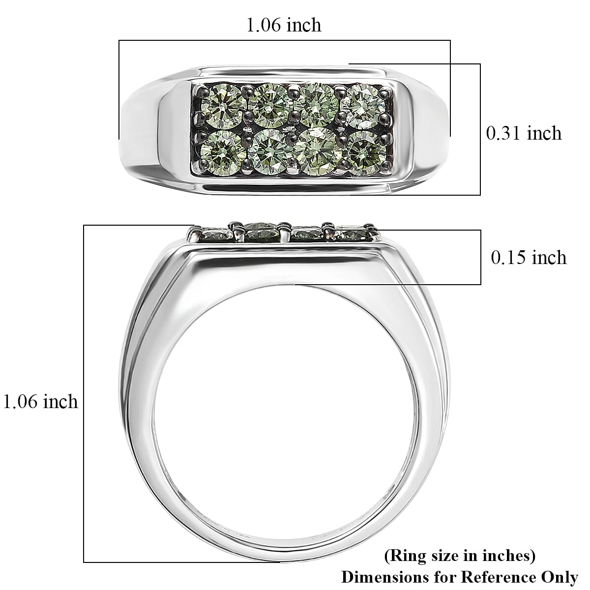 Luxuriant Lab Grown Green Diamond (IR) (SI) 1.20 ctw Regal Green Signet Men's Ring in Rhodium Over Sterling Silver (Size 12.0) image number 5