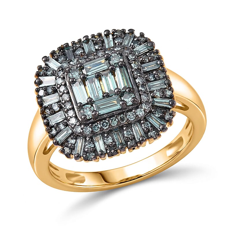 Luxuriant Lab Grown Green Diamond (IR) (SI) 1.00 ctw Green Majesty Ring in 18K Vermeil Yellow Gold Over Sterling Silver (Size 6.0)