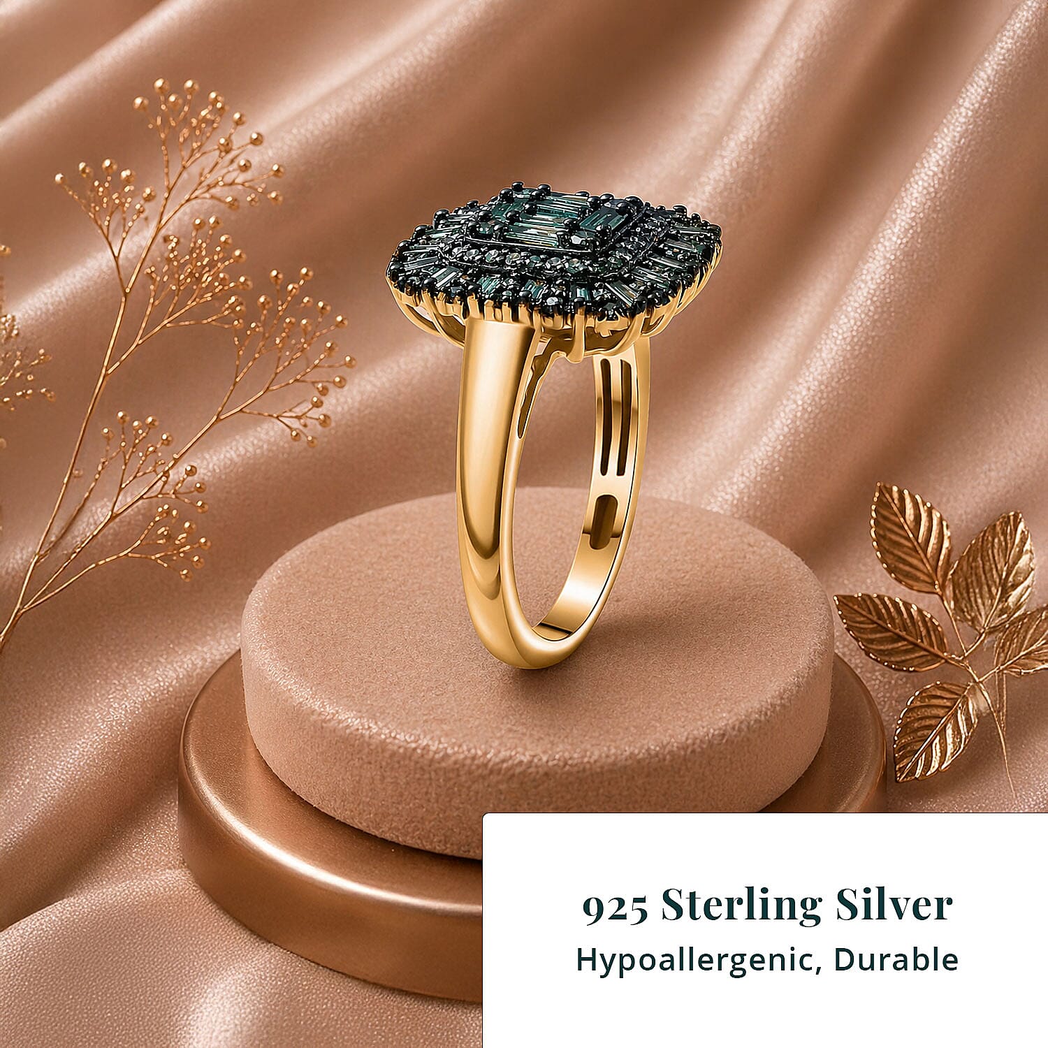 Luxuriant Lab Grown Green Diamond (IR) (SI) 1.00 ctw Green Majesty Ring in 18K Vermeil Yellow Gold Over Sterling Silver (Size 6.0)