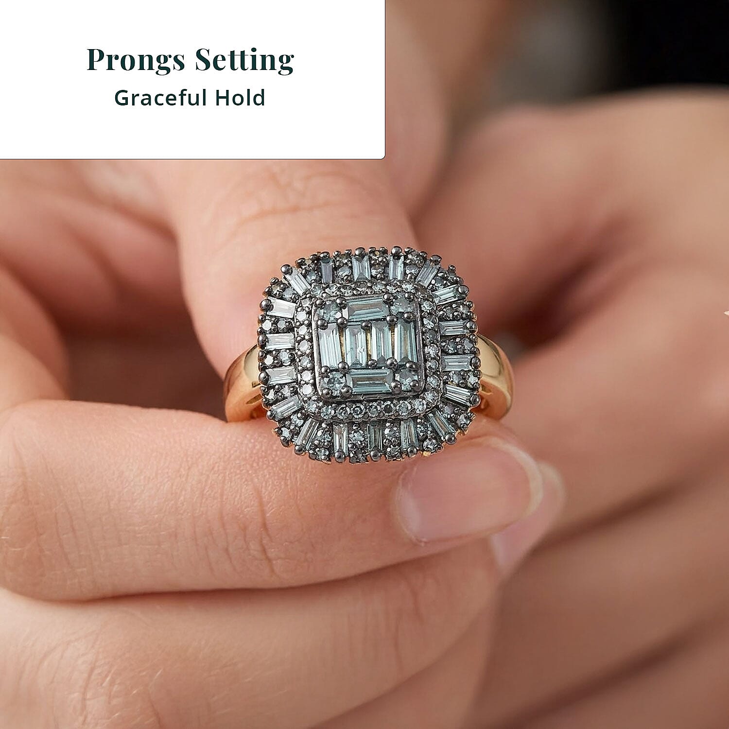 Luxuriant Lab Grown Green Diamond (IR) (SI) 1.00 ctw Green Majesty Ring in 18K Vermeil Yellow Gold Over Sterling Silver (Size 6.0)
