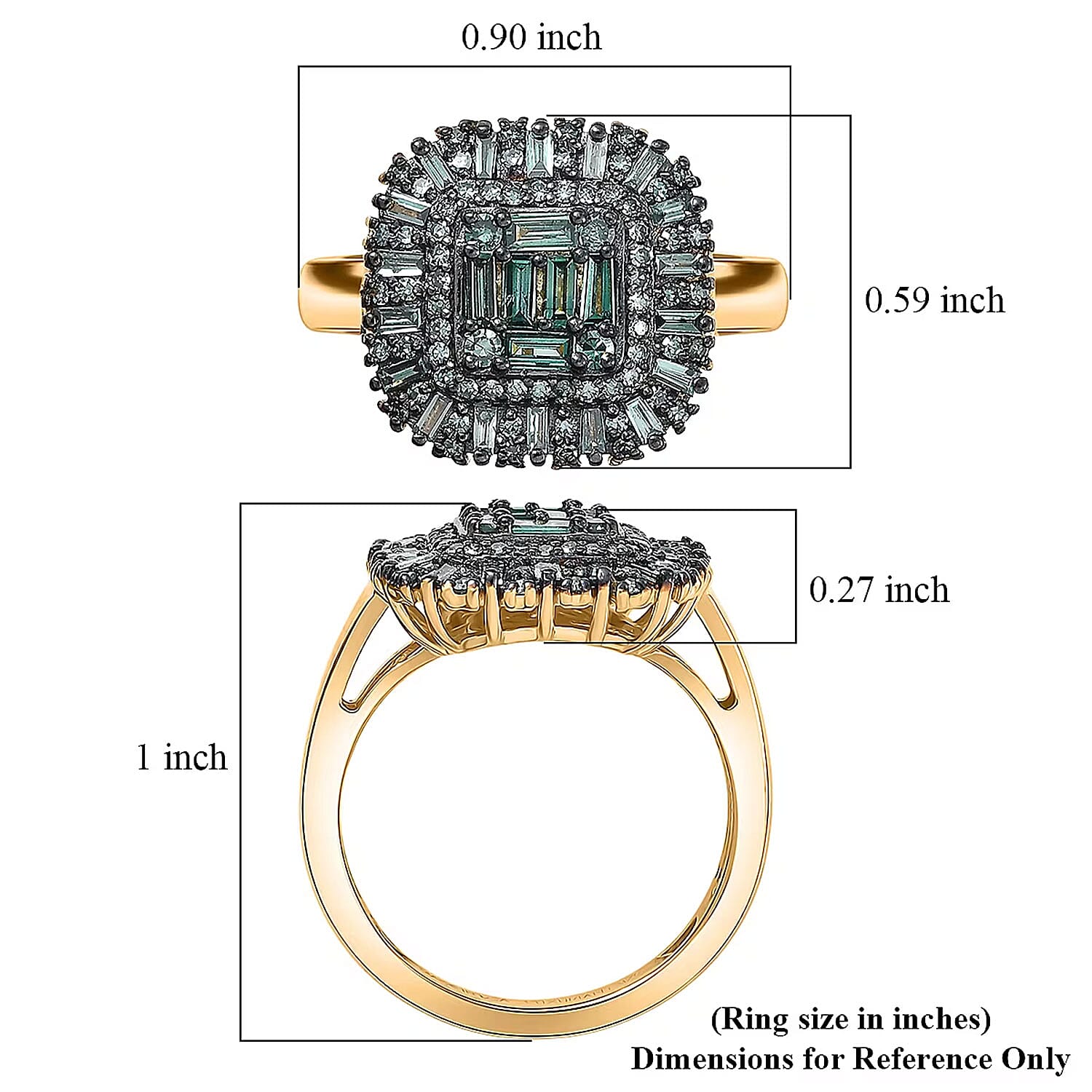 Luxuriant Lab Grown Green Diamond (IR) (SI) 1.00 ctw Green Majesty Ring in 18K Vermeil Yellow Gold Over Sterling Silver (Size 6.0)