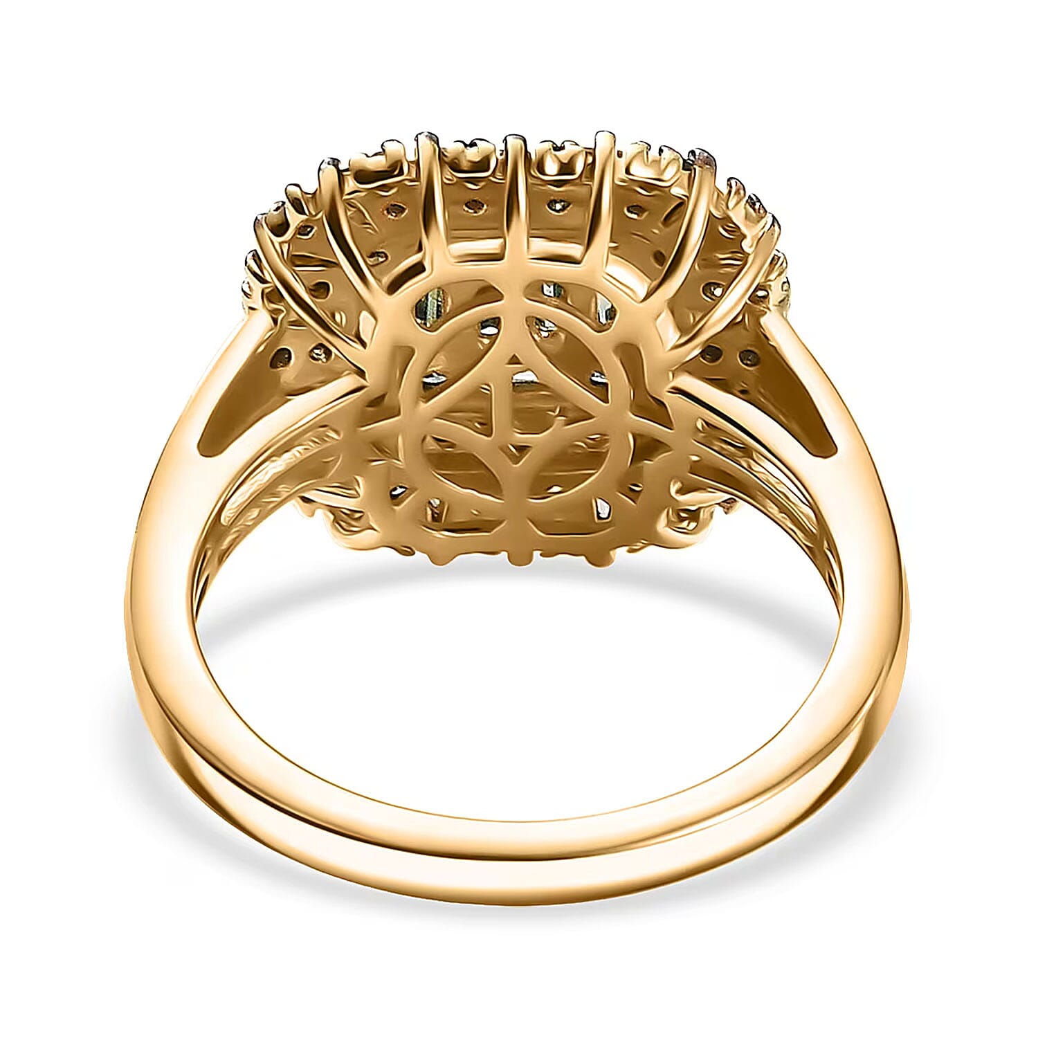 Luxuriant Lab Grown Green Diamond (IR) (SI) 1.00 ctw Green Majesty Ring in 18K Vermeil Yellow Gold Over Sterling Silver (Size 6.0)