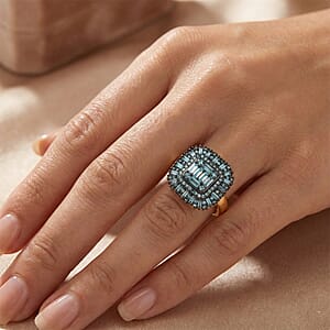 Luxuriant Lab Grown Green Diamond (IR) (SI) 1.00 ctw Green Majesty Ring in 18K Vermeil Yellow Gold Over Sterling Silver (Size 7.0)