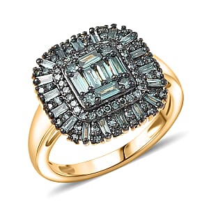 Luxuriant Lab Grown Green Diamond (IR) (SI) 1.00 ctw Green Majesty Ring in 18K Vermeil Yellow Gold Over Sterling Silver (Size 8.0)