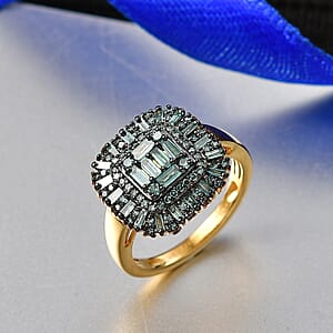 Luxuriant Lab Grown Green Diamond (IR) (SI) 1.00 ctw Green Majesty Ring in 18K Vermeil Yellow Gold Over Sterling Silver (Size 8.0)