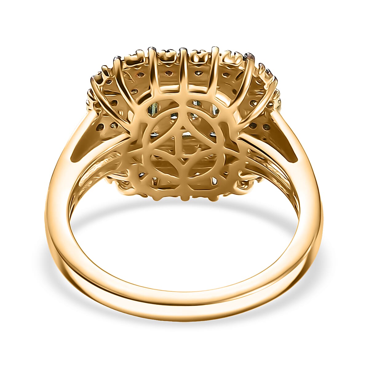 Luxuriant Lab Grown Green Diamond (IR) (SI) 1.00 ctw Green Majesty Ring in 18K Vermeil Yellow Gold Over Sterling Silver (Size 9.0) image number 4