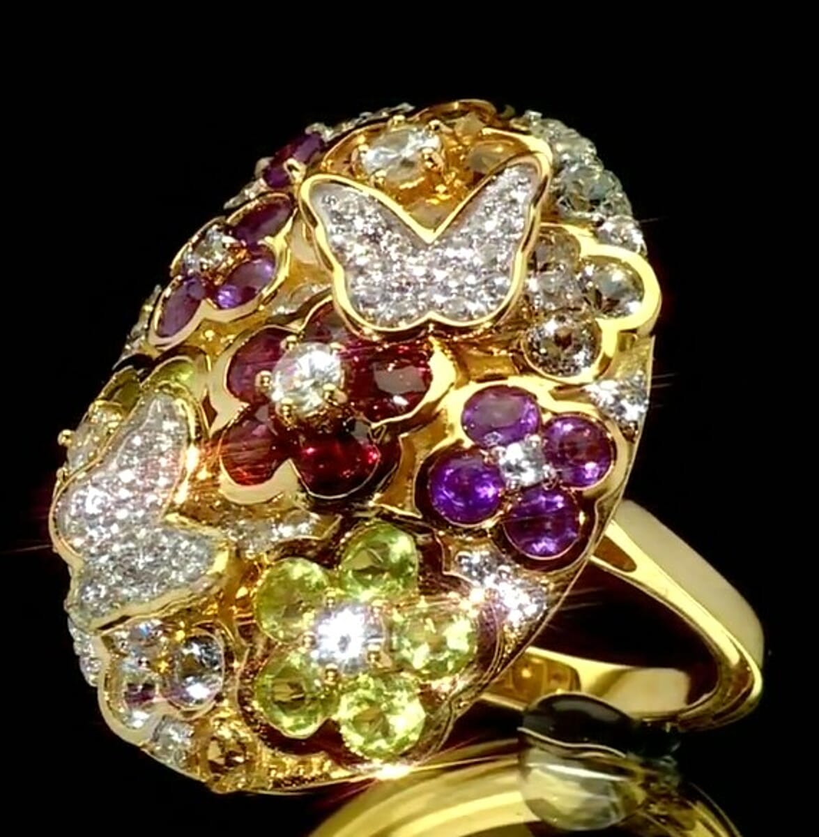 GP Italian Garden Collection Multi Gemstone 5.25 ctw Ring in 18K Vermeil Yellow Gold Over Sterling Silver (Size 10.0) (Del. in 8-10 Days) image number 2