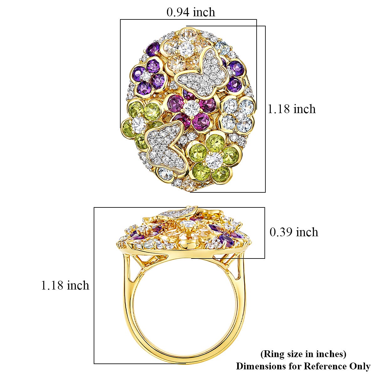 GP Italian Garden Collection Multi Gemstone 5.25 ctw Ring in 18K Vermeil Yellow Gold Over Sterling Silver (Size 10.0) image number 6