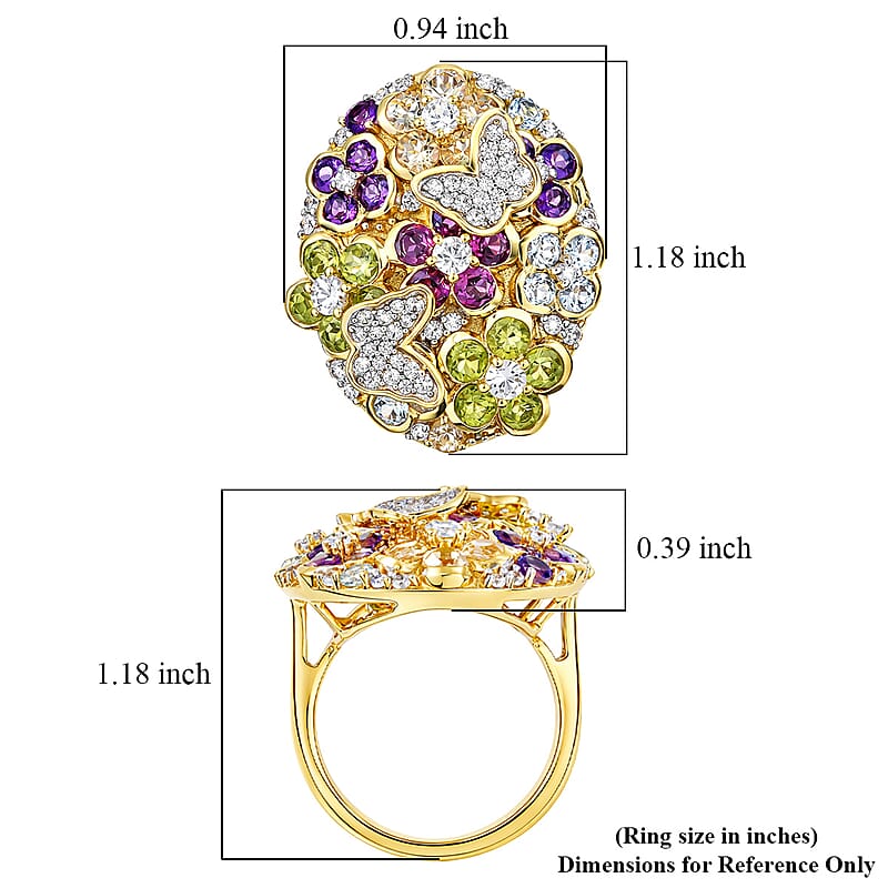 GP Italian Garden Collection Multi Gemstone 5.25 ctw Ring in 18K Vermeil Yellow Gold Over Sterling Silver (Size 7.0)
