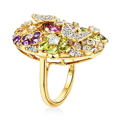 GP Italian Garden Collection Multi Gemstone 5.25 ctw Ring in 18K Vermeil Yellow Gold Over Sterling Silver (Size 8.0)
