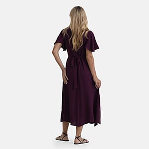LA Marey Purple Flutter Sleeve Wrap Dress - One Size Plus