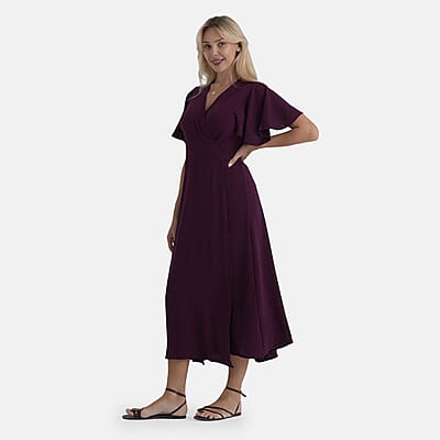 LA Marey Purple Flutter Sleeve Wrap Dress - One Size Plus