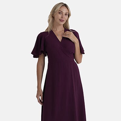 LA Marey Purple Flutter Sleeve Wrap Dress - One Size Plus
