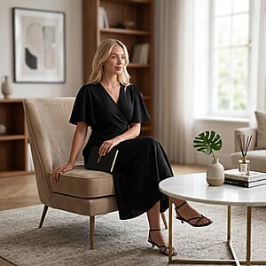 LA Marey Black Flutter Sleeve Wrap Dress - One Size Missy