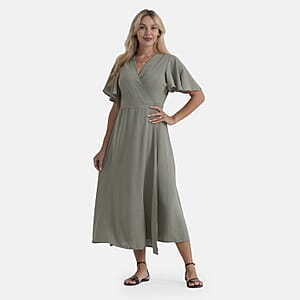 LA Marey Green Flutter Sleeve Wrap Dress - One Size Missy