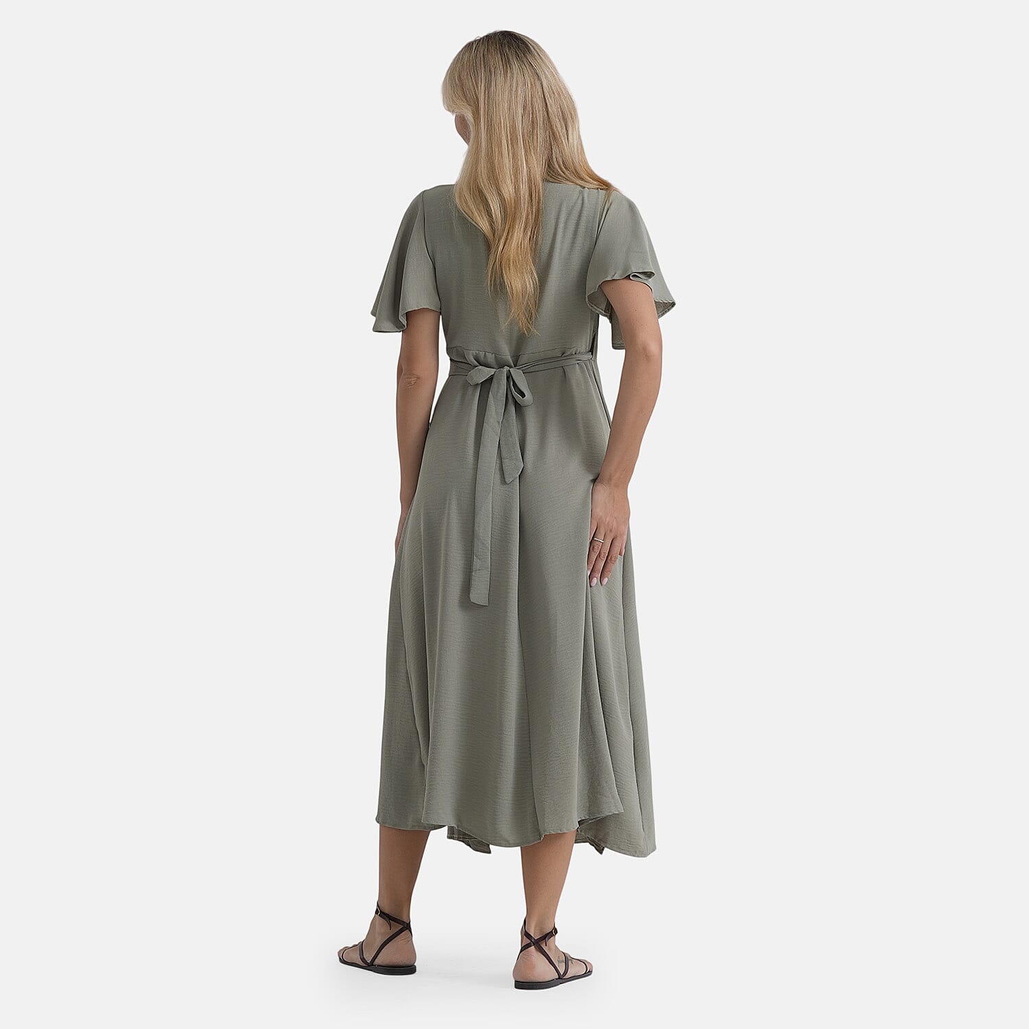 LA Marey Green Flutter Sleeve Wrap Dress - One Size Missy