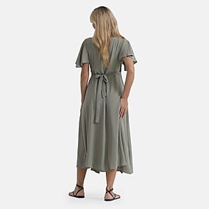 LA Marey Green Flutter Sleeve Wrap Dress - One Size Missy