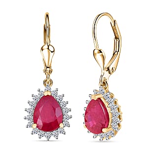 Premium Niassa Ruby (FF) and Luxuriant Lab Grown Diamond G-H SI 6.00 ctw Earrings in 18K Vermeil Yellow Gold Over Sterling Silver