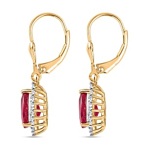 Premium Niassa Ruby (FF) and Luxuriant Lab Grown Diamond G-H SI 6.00 ctw Earrings in 18K Vermeil Yellow Gold Over Sterling Silver